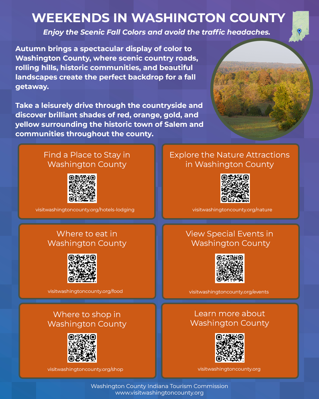Click here to print out a Fall Tree Leaf Color Guide to Washington County Indiana
